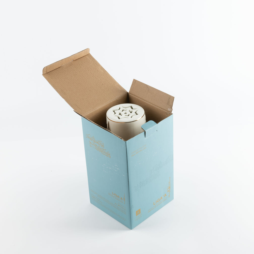 Liqa'a - Large Lantern Candle Holder - Pearl White & Gold