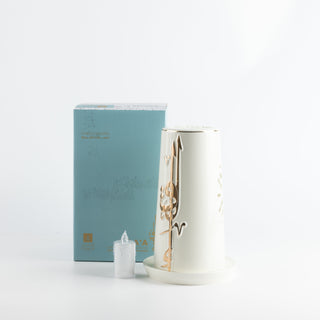 Liqa'a - Large Lantern Candle Holder - Pearl White & Gold