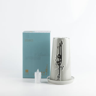 Liqa'a - Large Lantern Candle Holder - Grey & Silver