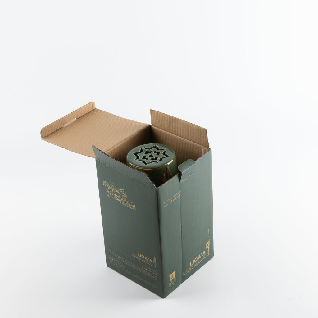 Liqa'a - Large Lantern Candle Holder - Olive Green & Gold