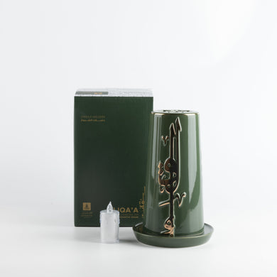 Liqa'a - Large Lantern Candle Holder - Olive Green & Gold