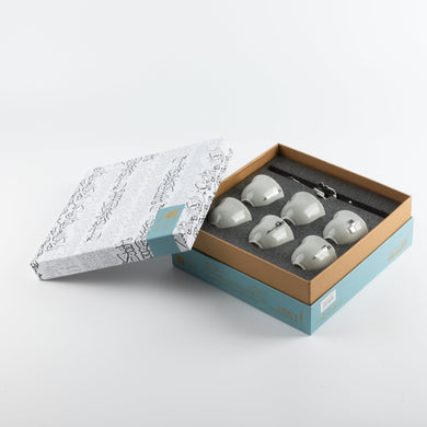 Liqa'a -Arabic Coffee Cups With Holder - Grey & Silver