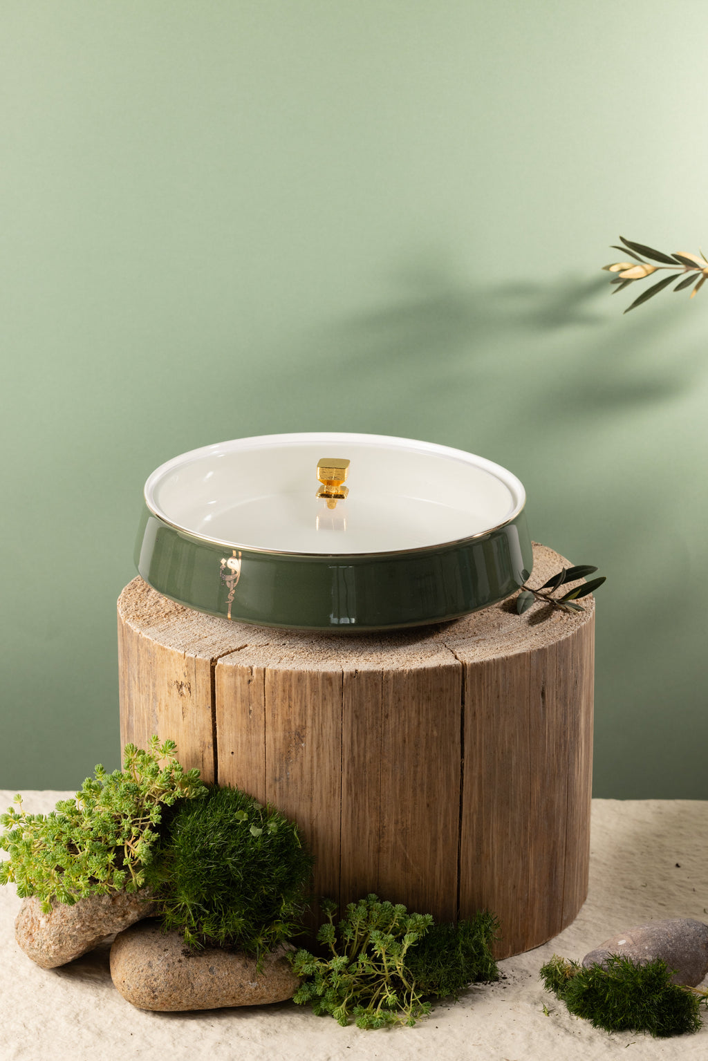 Liqa'a - Large Decorative Canister - Olive Green & Gold