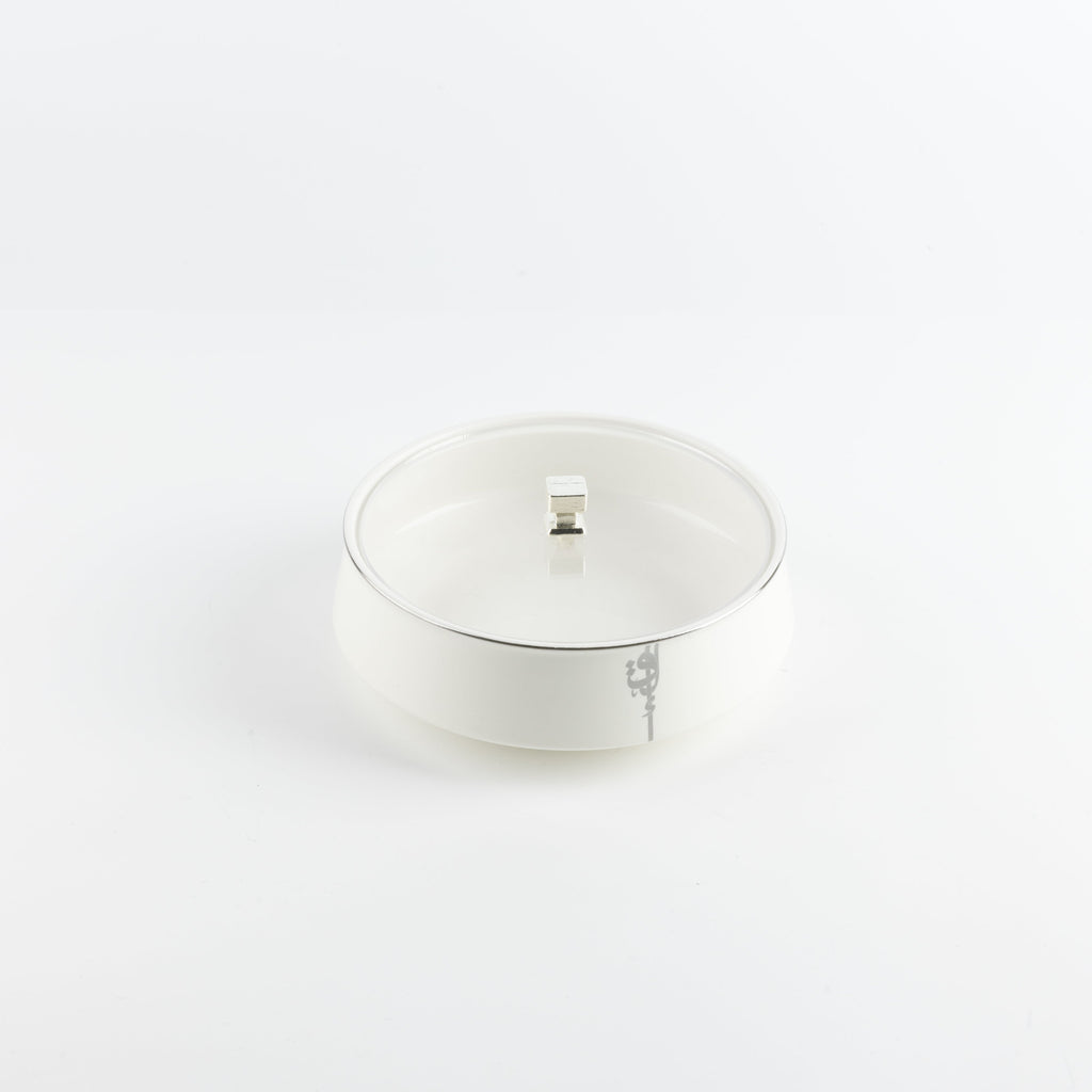 Liqa'a - Medium Decorative Canister - Pearl White & Silver