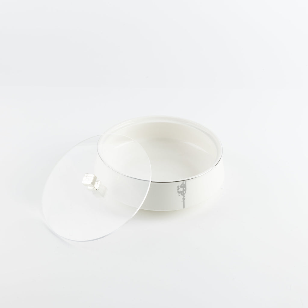 Liqa'a - Medium Decorative Canister - Pearl White & Silver