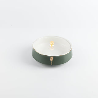 Liqa'a - Medium Decorative Canister - Olive Green & Gold