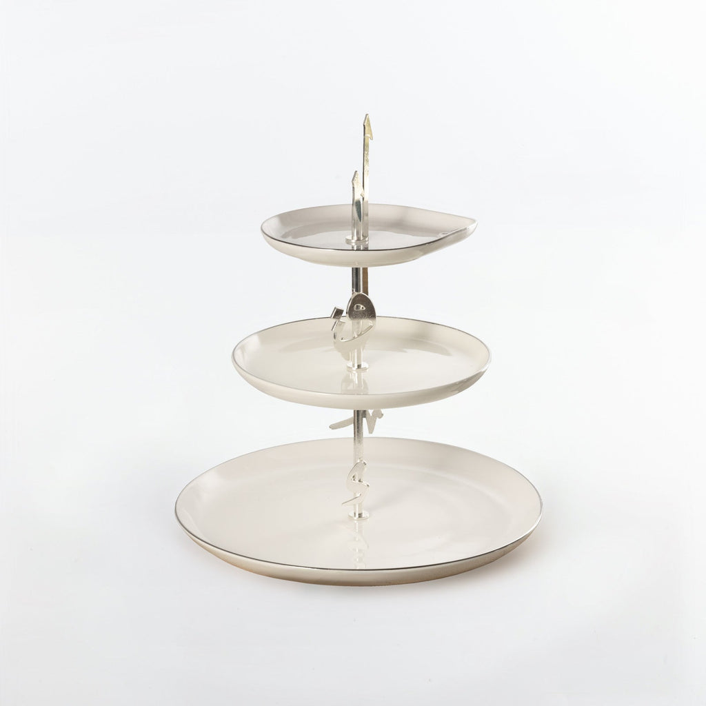 Liqa’a 3-Tier Serving Plate – Pearl White & Silver