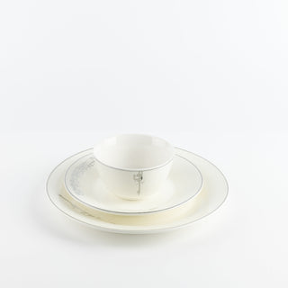 Liqa’a Dinner Set 18-Piece – Pearl White & Silver | Elegant Modern Tableware