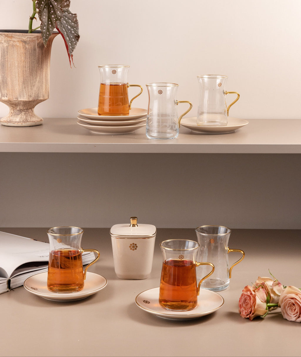 Mirral - Tea Set (13-Pc) - Beige & Gold