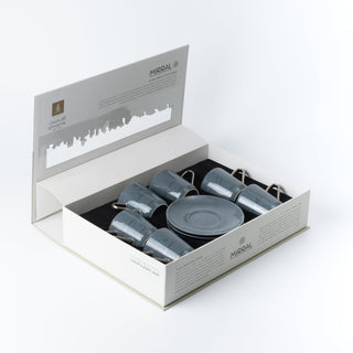 Mirral - Cappuccino Set (12-Pc) - Dark Blue & Silver