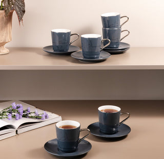 Mirral - Cappuccino Set (12-Pc) - Dark Blue & Silver