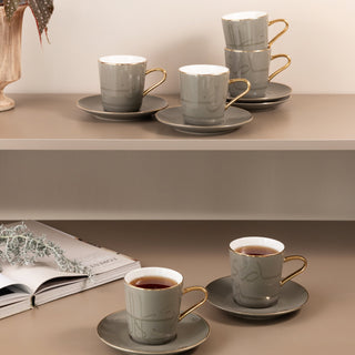 Mirral - Cappuccino Set (12-Pc) - Grey & Gold