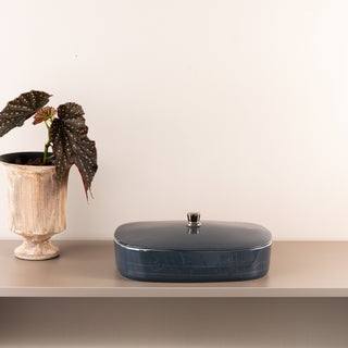 Mirral - Large Decorative Canister - Dark Blue & Silver