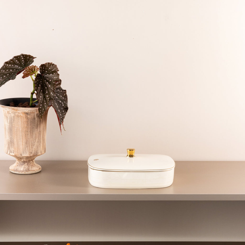 Mirral - Medium Decorative Canister - White & Gold