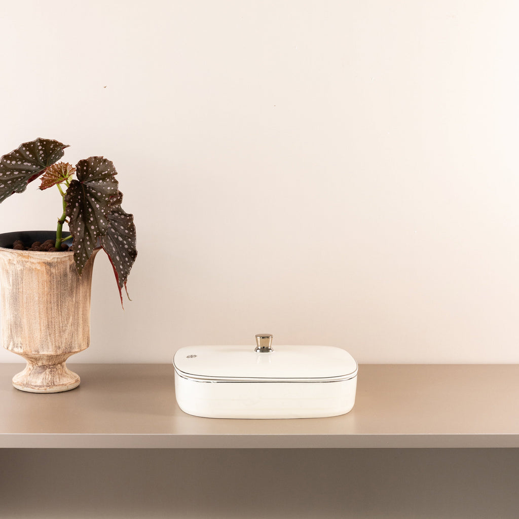 Mirral - Medium Decorative Canister - White & Silver