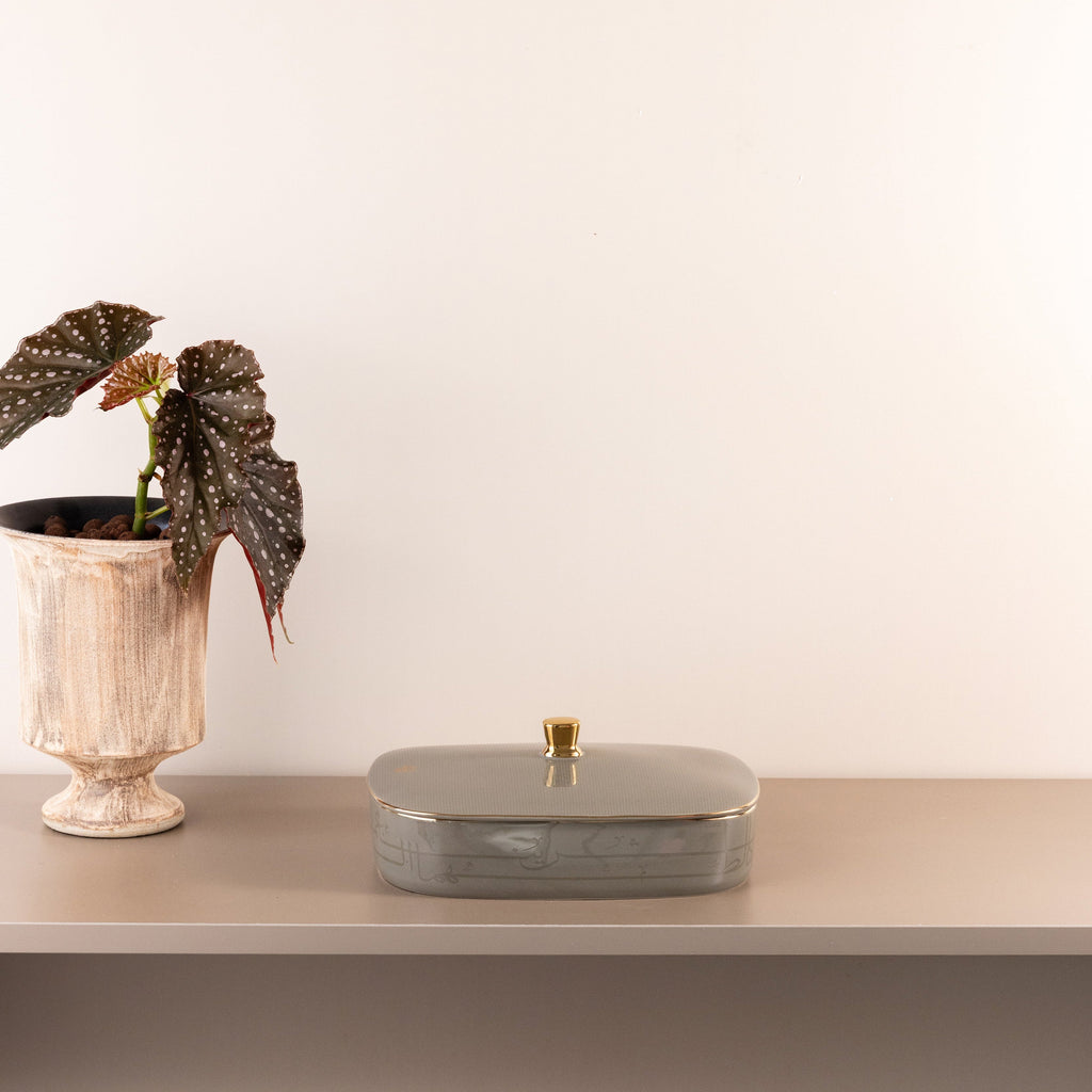 Mirral - Medium Decorative Canister - Grey & Gold