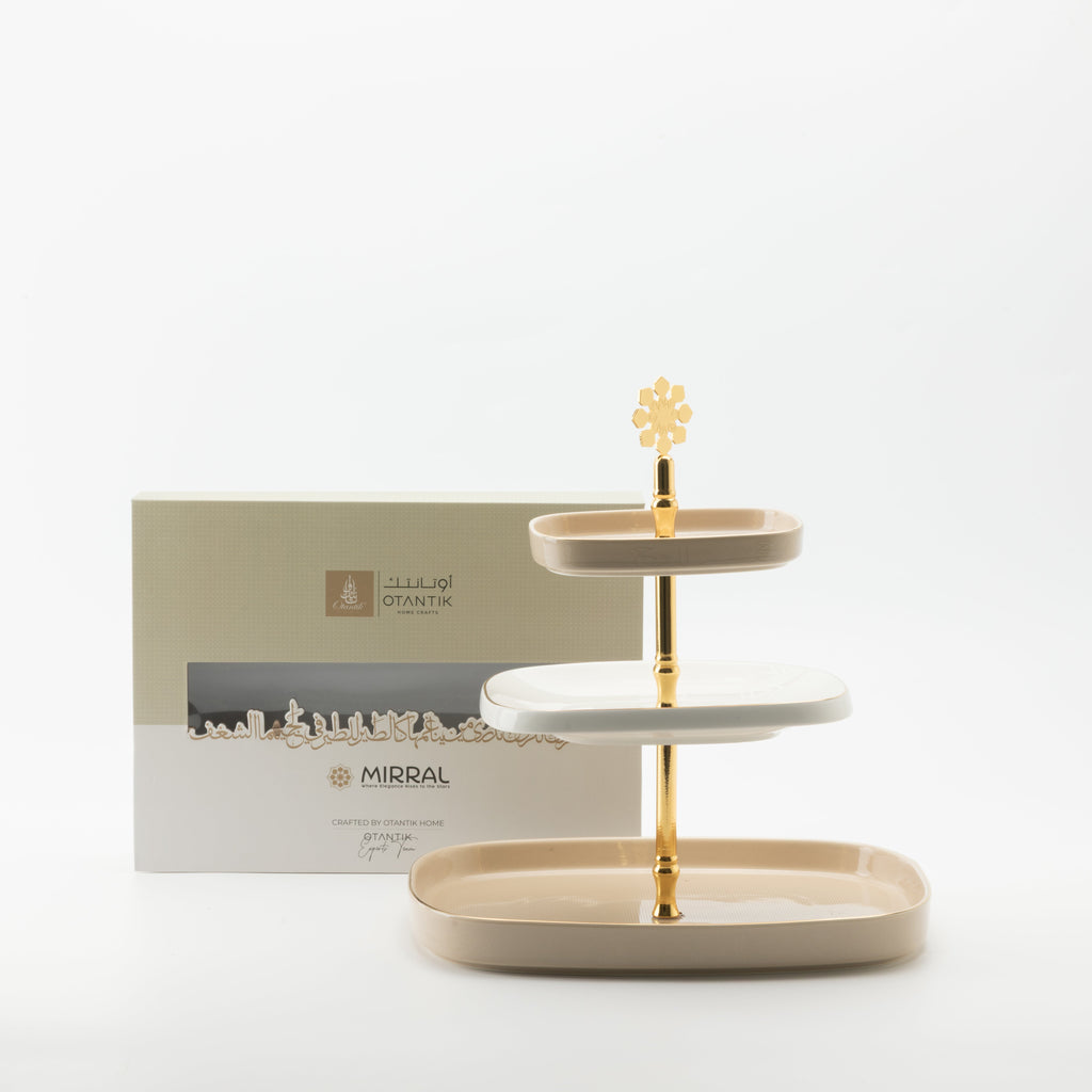 Mirral - 3 Tier Plate - Beige & Gold