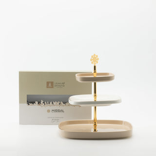 Mirral - 3 Tier Plate - Beige & Gold
