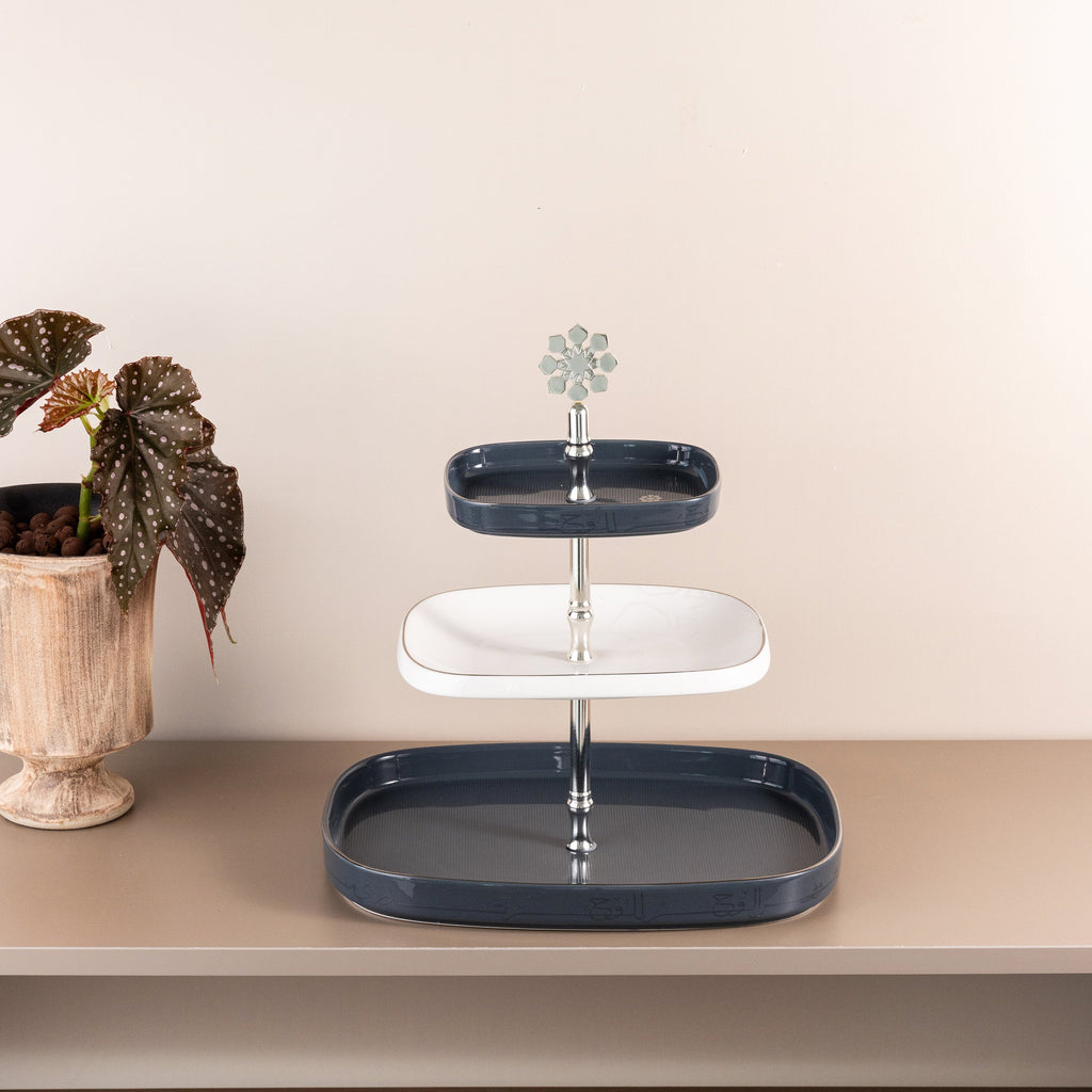 Mirral - 3 Tier Plate - Dark Blue & Silver