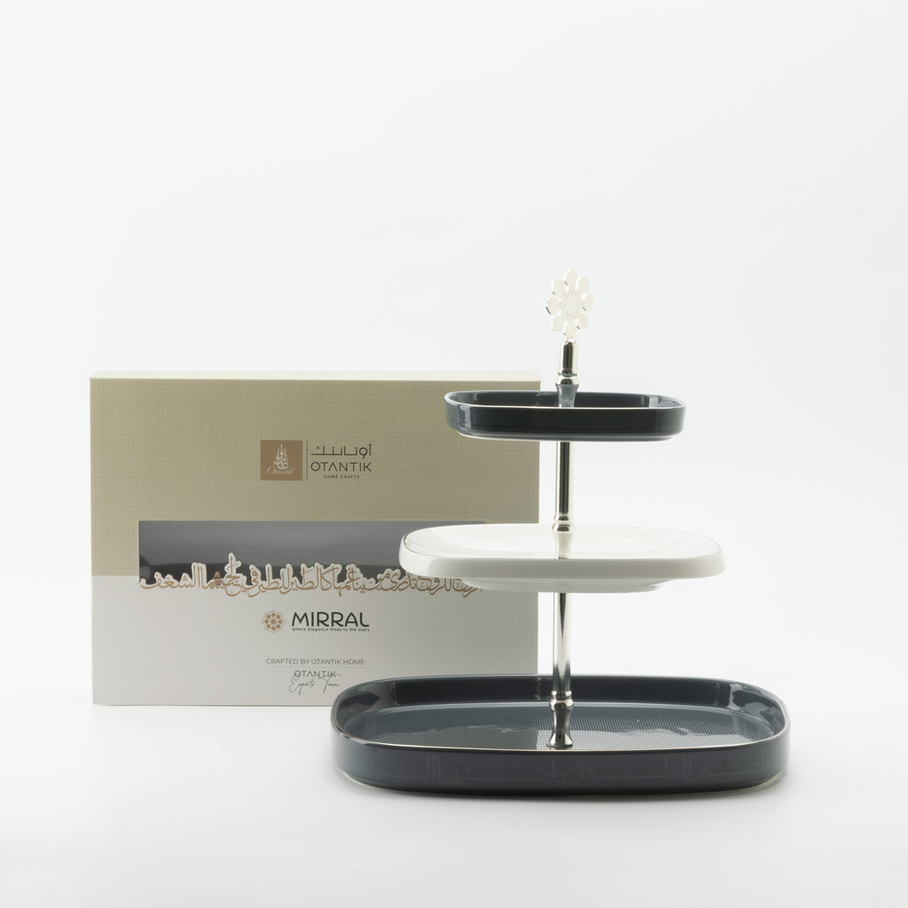 Mirral - 3 Tier Plate - Dark Blue & Silver