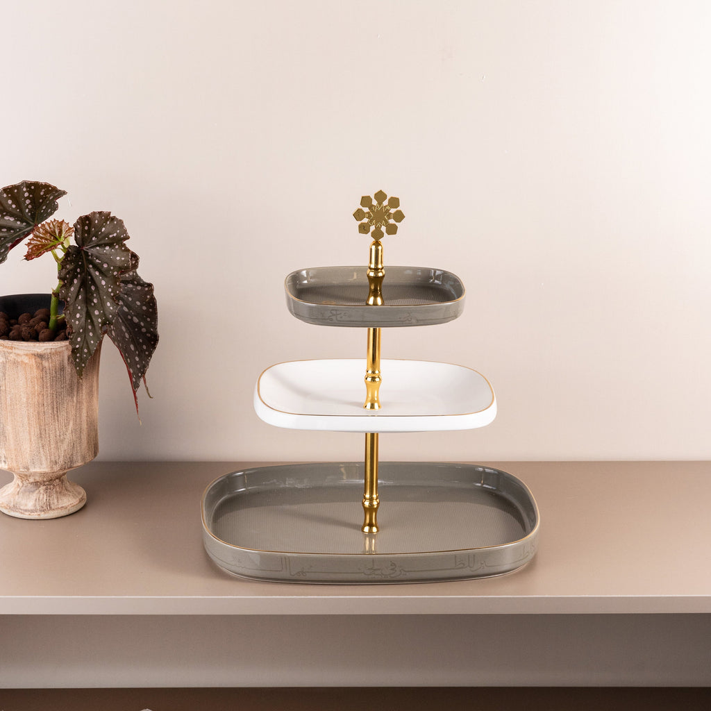 Mirral - 3 Tier Plate - Grey & Gold