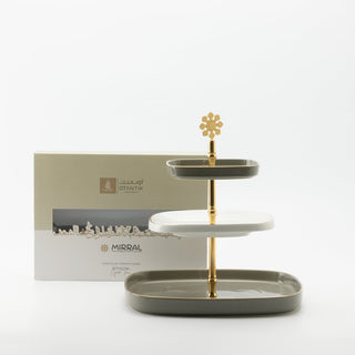 Mirral - 3 Tier Plate - Grey & Gold