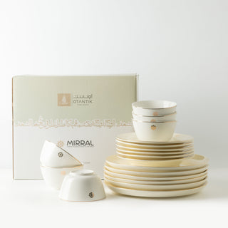 Mirral - Dinner Set (18-Pc) - White & Gold