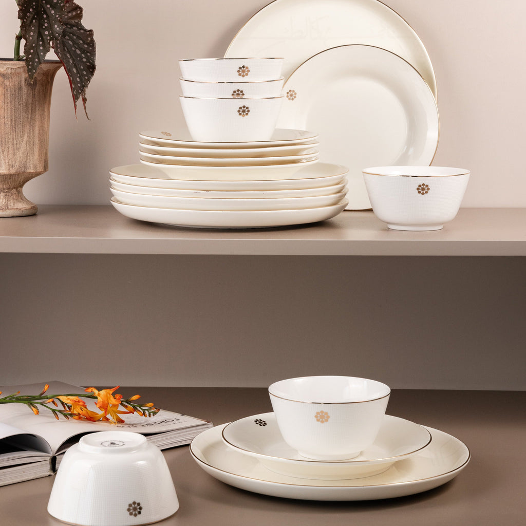 Mirral - Dinner Set (18-Pc) - White & Gold