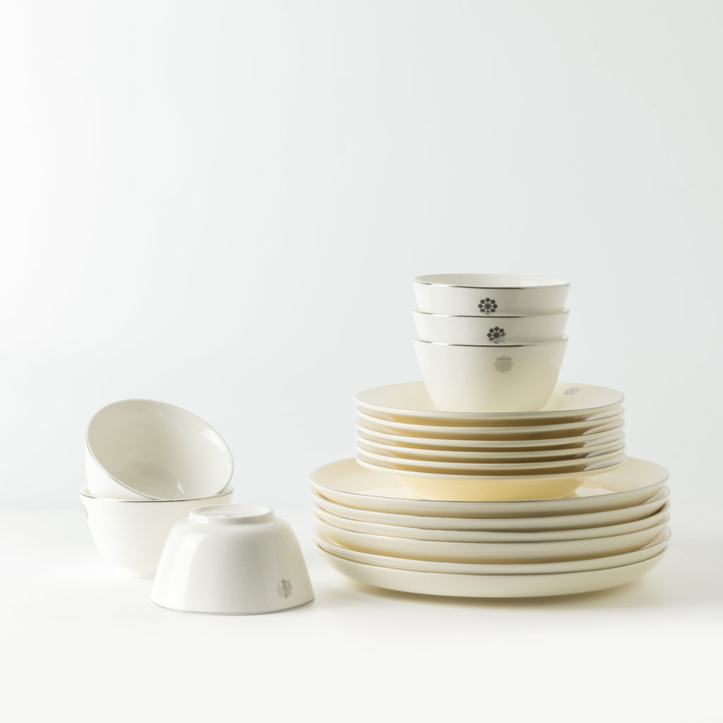 Mirral - Dinner Set (18-Pc) - White & Silver