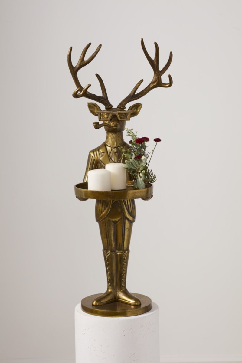Frankie Stag Butler Stand with Serving Tray – Antique Gold-Pre Order