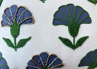 Embroidered Floral Blue Boho Accent Throw Pillow – Modern Home Decor