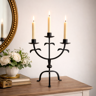 Vintage Three-Arm Metal Candelabra in Dark Bronze