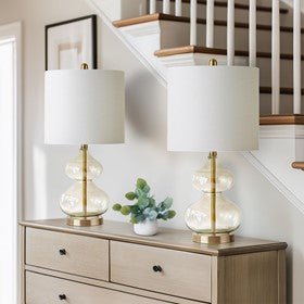 Ellipse Curved Gourd Glass Table Lamps – Set of 2 | Modern Gold & Glass Accent Lighting