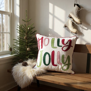Holly Jolly Embroidered Christmas Pillow – Holiday Collection