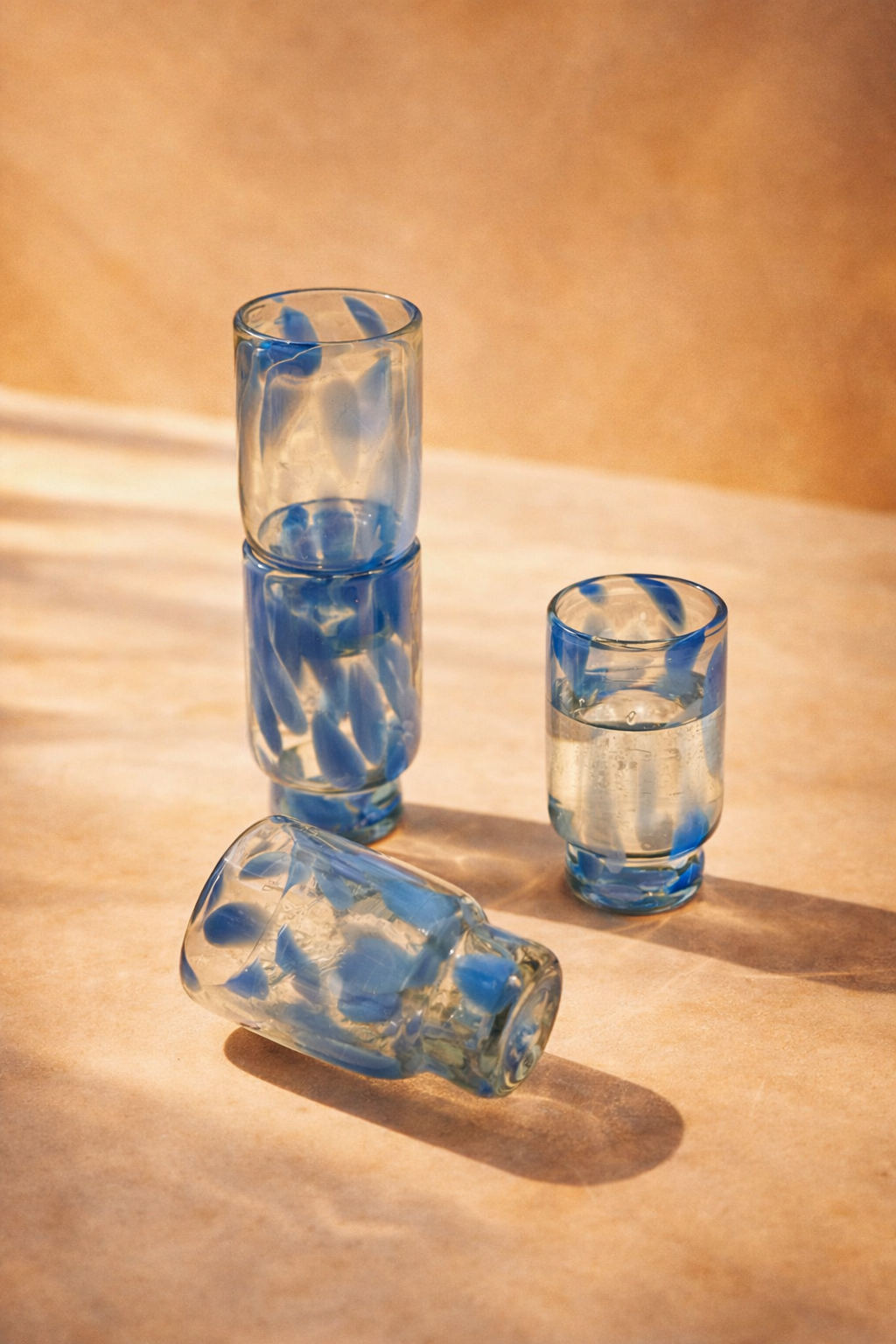 Tall Clear & Blue Recycled Glasses Set of 4