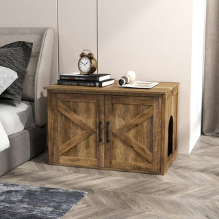 Flip-Top Hidden Cat Litter Box Enclosure with Double Barn Doors