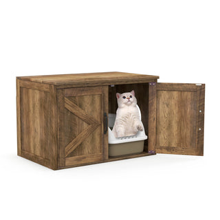 Flip-Top Hidden Cat Litter Box Enclosure with Double Barn Doors