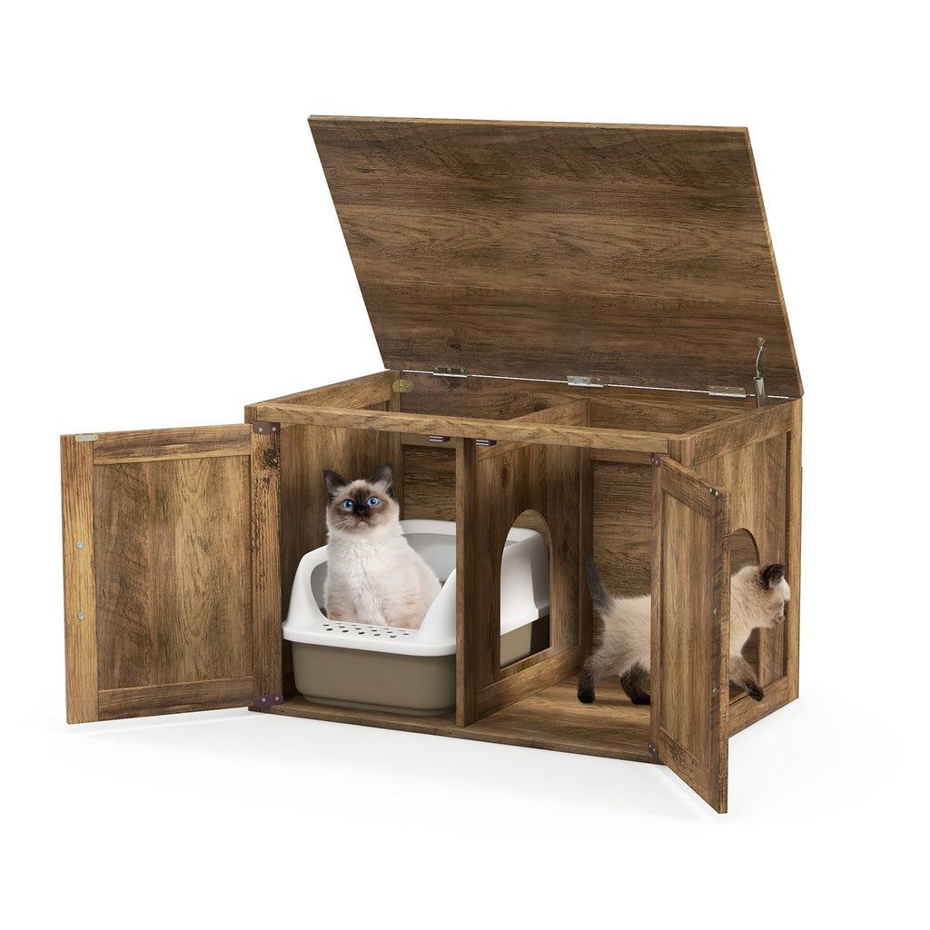 Flip-Top Hidden Cat Litter Box Enclosure with Double Barn Doors