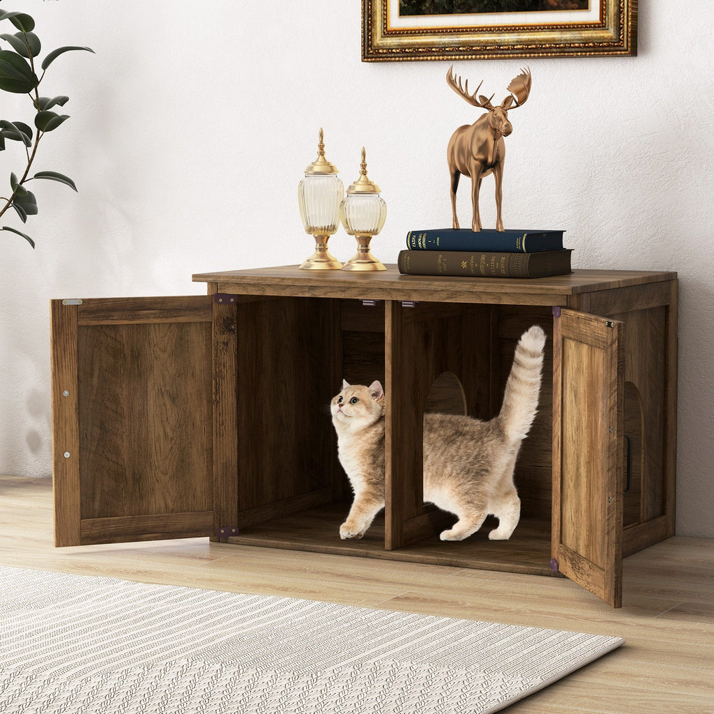 Flip-Top Hidden Cat Litter Box Enclosure with Double Barn Doors