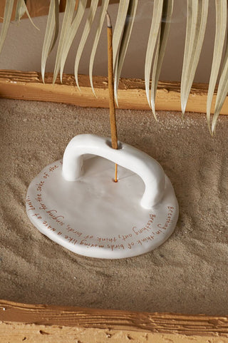 Flume Ceramic Incense Holder – Minimalist White with Inspirational Script
