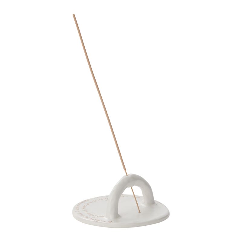 Flume Ceramic Incense Holder – Minimalist White with Inspirational Script