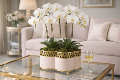 Blush Pink & Gold Leaf Quatrefoil Planter
