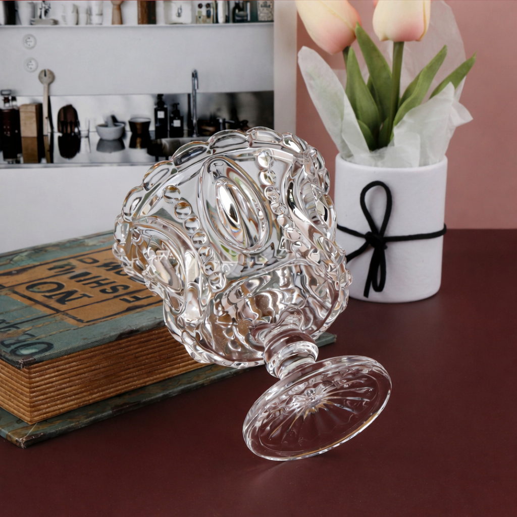 Vintage Crystal-Cut Glass Pedestal Compote Bowl