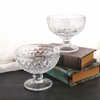 Vintage Embossed Glass Coupe Dessert Bowl
