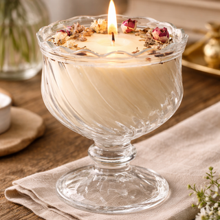 Vintage Swirl-Cut Glass Candy Jar with Lid