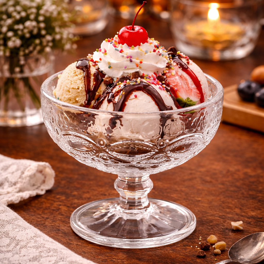 Vintage Embossed Glass Coupe Dessert Bowl