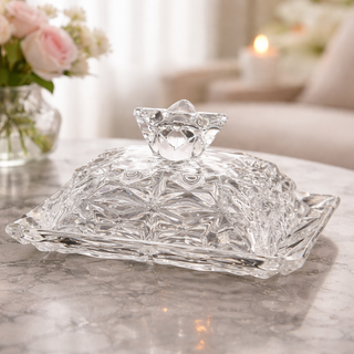 Vintage Crystal-Cut Glass Butter Dish with Lid