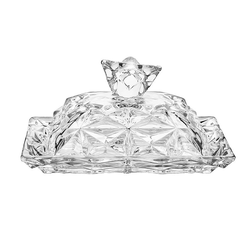 Vintage Crystal-Cut Glass Butter Dish with Lid