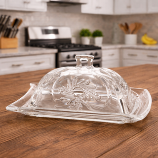 Vintage Crystal-Cut Glass Butter Dish with Lid
