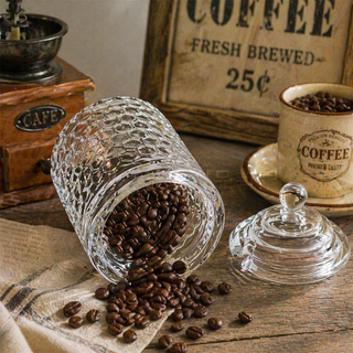 Vintage Honeycomb Glass Storage Jar with Lid